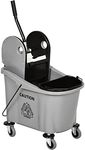 HOMCOM 9.5 Gallon (38 Quart) Mop Bucket with Wringer Cleaning Cart, 4 Moving Wheels, 2 Separate Buckets, & Mop-Handle Holder, Grey