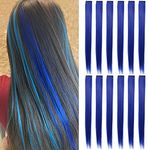 Fcysws 12Pcs Blue Hair Extensions Clip in Girls,21 Inch Heat-Resistant Synthetic Straight Blue Hair Accessories for Women Girls Gift Party Highlights Blue Hairpiece (Blue)