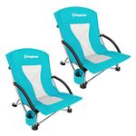 KingCamp Double Small Adult, Folding Portable Lightweight Low Sitting Sand Chair with Cup Holder, Carry Bag Padded Armrest for Outdoor Beach Concert Traveling Festival BBQ, Back, LowBack_Cyan_2