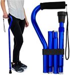 RMS Folding Cane with Offset Foam Handle, Adjustable Walking Stick with Carrying Pouch (Blue)