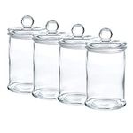 Gala Houseware Set of 4 Glass Apothecary Jars with Lids, Clear Canisters Set Bathroom Storage and Organizer Canisters for Qtips, Cotton Swabs, Cotton Balls, Bath Salts