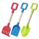 Jumbo Beach Shovels Rake Spade Toys Set for Kids, 16" Long Wooden Handle ABS Plastic Sand Scoop, Planting Summer Winter Gift for Mud Sand Snow Digging, Backyard Gardening Tool Accessories, 3 Pack