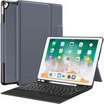 iPad Pro 12.9 Case with Keyboard Compatible for iPad Pro 12.9" 2015/2017, Ultra-Thin PU Leather Silicon Rugged Shock Keyboard Stand Case with Pencil Holder (Not Fit for 2018 New ipad)-Gray