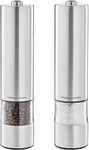 Andrew James Salt and Pepper Mills Electric Grinder Set | Illuminated Dispensing Adjustable Coarseness from Ceramic Blades | One Touch Operation | Battery Powered | 23cm x 5.5cm (Silver)