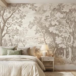 LOOWAP Vintage Beige Forest Woodland Peel and Stick Mural Wallpaper for Bedroom Living Room