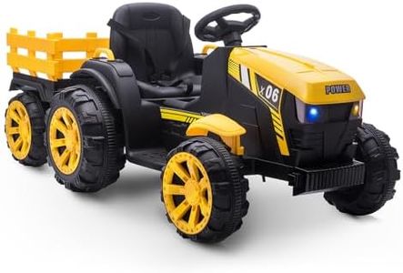 GarveeLife Kids Ride On Tractor with Trailer, Tractor with Remote Control, 12V Battery Powered Electric Vehicle Car Toys with 6 Wheels, 35W Dual Motors, Led Lights, Music, Gift for Boys Girls, Yellow