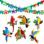 KESOTE Tropical Flower Garland Tropical Bird Honeycombs Paper Cutouts Hanging Parrot for Hawaiian Decorations Luau Party