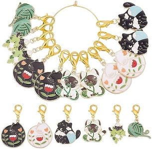 PandaHall 12 Pieces 6 Styles Cat Pendant Dangle Charms Stitch Charms with Clip Lock Stitch Marking Clip On Charms for Knitting Weaving Sewing Accessories Handmade Jewellery Scrapbooking