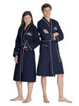 AW BRIDAL 2Pcs Couple's Cotton Waffle Knit Robes Embroidered Lightweight Spa Robes Dressing Gown Bridal Robes for Men Women, Navy- Mrs.& Mr., One Size