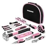 WORKPRO 103-Piece Pink Tool Kit – Hand Tool Set with Easy Carrying Round Pouch - Durable, Long Lasting Chrome Finish Tools - Perfect for Home Small Maintenance Jobs