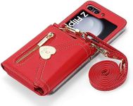 XIMAND for Samsung Galaxy Z Flip 5 Case with Love Flip Wallet, Large Capacity for 8 Card Slots, and Long Strap - a Mini, Fashionable Crossbody Bag for Young, Stylish Women Shopping(Z Flip 5,Red)