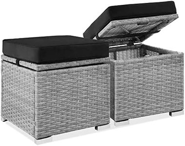 Best Choice Products Set of 2 Wicker Ottomans, Multipurpose Outdoor Furniture for Patio, Backyard, Additional Seating, Footrest, Side Table w/Storage, Removable Cushions - Gray/Black