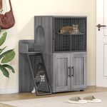 IDEALHOUSE Modern Villa Cat Litter Box Enclosure with Platform,Double Layer Cat Litter Hidden Furniture,Hidden Cat Washroom Furniture Indoor, Cat House with Ladder,33.5" L x 17.9" W x 41.9" H,Wax Wood