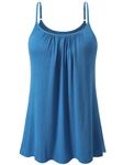 Vislivin Camisole Tank Tops for Women Built in Bra Cami Pleated Loose Fit Vest Top Casual Flowy Adjustable Strap S-XXXXL Blue-M