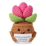 Funny Positive Tulip, Emotional Support Tulip Handmade Crochet Potted Plants Knitted Flowers Cute Crochet Doll Toy Creative Tulip Knitting Potato Gift for Car Home Office Desktop Decoration