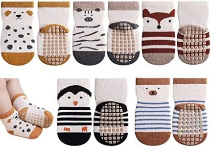 Exegawe Toddler Non Slip Socks, Cute Baby Socks with Grips Crew Socks 5 Pairs(G,M/1-3y)