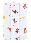 Wonder Wee Cotton Muslin Baby Blanket: Soft, Breathable, Comfortable, Lightweight for Boy & Girl | 2 Layered Baby Stroller Cover | Size 44"x44" Inch 0-3 yr Pack of 3[Dino/Dog/Animals Theme]