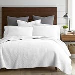 Levtex Home - Cross Stitch Bright White Full/Queen Cotton Quilt Set, White, Solid, Farmhouse, Cotton