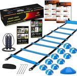 Speed Agility Training Set, Includes 1 Agility Ladder, 4 Steel Stakes, 1 Sports Headband,1 Jump Rope, 10 Disc Cones and Gym Carry Bag - Speed Training Equipment for Soccer Football Basketball (Blue)