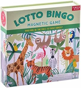 Floss & Rock Jungle Magnetic Lotto Bingo Kids Game Set with 20 Picture Cards, 4 lotto Bingo Boards, 36 Bingo Tokens and Fabric Bag for Storage