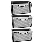 Wall Mount File Holder (3 Pack), AGPtEK Single Pocket Mesh Metal File Holder Organizer - Black