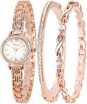 Clastyle Rose Gold Watch and Bracelet Set for Women - Elegant Diamond Ladies Watches with 2 Bangles - Jewellry Wrist Watch for Women with Rhinestone