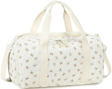 Gym Bag Sports Duffle Bag with Wet Pocket Weekender Overnight Bags with Waterproof Shoe Pouch and Air Hole for Girls Kids Women Workout Travel Bags (Brown Bow - Beige)