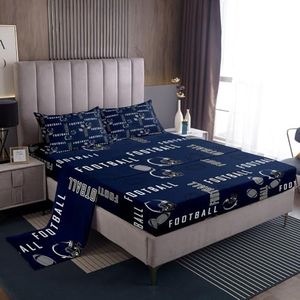 jejeloiu Football Bedding Set King Size Kids Rugby Sports Fitted Sheet with 16 Inch Deep Pockets for Boys Girls Teens Football City Bed Sheets Set Blue Gray Breathable Soft Room Decor
