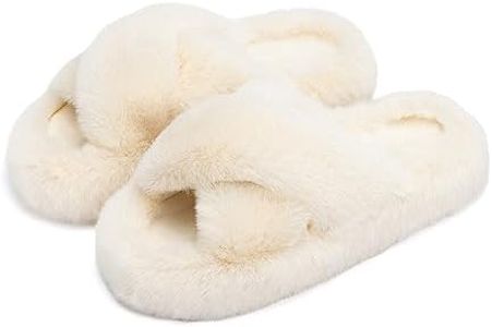 Chantomoo Women's Slippers Memory Foam House Bedroom Slippers for Women Fuzzy Plush Comfy Faux Fur Lined Slide Shoes Anti-Skid Sole Trendy Gift Slippers, Beige Cross, 7-8