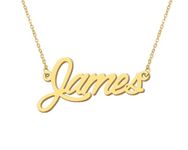 18k Gold Plated James Name Necklace for Womens Mens Stainless Steel Birthday Father Day Jewelry