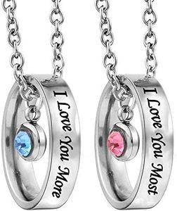 MJartoria Matching Necklaces for Couples, His and Hers Engraved Rhinestone Ring Pendant Set Gifts for Boyfriend Girlfriend, Metal, not known