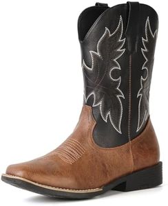 IUV Cowboy Boots for Men Square Toe Western Cowboy Boots Pull-On Embroidered Arch Support