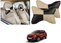 KOZDIKO Car Seat Pillow/Seat Cushion/Head Rest (Black/Beige, Set of 2 Pcs) Neck Rest Pillow Square Chess Design for Renault Kwid