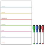 TMS A4 Magnetic Weekly Planner and Dry Wipe Pens, Small Whiteboard Planner for Fridge, Dry Erase Meal Planner, to Do List, Memo Board or Calendar for Reminders (Multi-Coloured, A4 + 4 Pens)