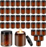 Lallisa 48 Pcs 8 oz Amber Glass Jars with Black Lids Round Glass Cosmetic Jars with Lids Empty Amber Candle Jars Refillable Food Storage Containers Canning Jar for Spice Powder Liquid Sample Makeup