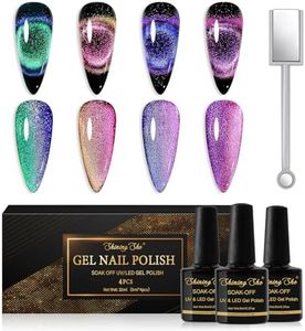 Shining She Esmalte Semipermanente de Uñas en Gel UV LED,4 Colores Rosa Verde Morado Azul 9D Ojo de Gato Cat Eye Gel Polish Set con Imán,Pintauñas Semipermanentes para Art DIY,8ML