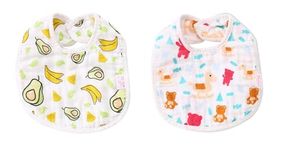 BabyGo Muslin Pure Cotton Cartoon Print 8 Layer Baby Bibs Set of 6 (Multicolor)