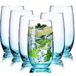 BINZO Glass Water Juice Glasses, Luxury Blue Base Color Glasses, 400 ml, Set of 6, Tumblers for Drinks, Mojito, Cold Drinks