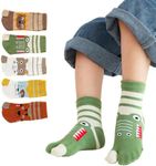 Kids Cotton Toe Socks Medium Tube Two Toed Socks Cute Cartoon Animal Socks for Children Boys Girls 3-12 Years, 5 Pairs (CA/US, Age, 3 Years, 6 Years)