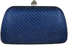 Boutique De FGG D Shape Women Navy Blue Crystal Evening Bags Formal Parties and Weddings Chic Clutch Purse Rhinestone Handbags, Mini