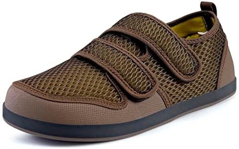 Mens Diabetic Slipper Womens Wide Arthritis Edema Swollen Walking Shoes Comfy Cozy Adjustable Slip-Resistant Sandals for Seniors,Brown,6.5 UK