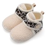 JIASUQI Baby Boys Girls Booties Soft Infant Slippers First Walkers Shoes Warm Socks Newborn Crib Shoes(12 Months-18 Months,Leopard)