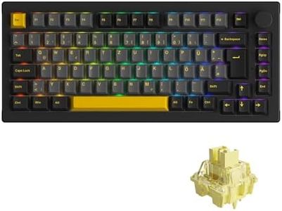 Akko 5075B Plus Teclado mecánico para Juegos, diseño DE de 3 Modos y 75% con Interruptor Lineal Intercambiable en Caliente, Sello, Teclas Cherry PBT, Perilla giratoria para Win/Mac (Negro y Dorado)