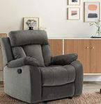 Lezino 1 Seater Rocker Recliner Chair in Premium Grey Suede Fabric (Manual Rocker Recliner, Grey)