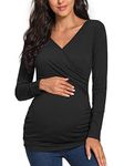 Glampunch Women's Maternity Nursing Tops Long Sleeve Cross Neck Breastfeeding Shirts Double Layer Pregnancy T-Shirts Black