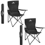 Set of 2 Camping Chairs | Lightweight Folding | Portable Chair for Outdoors | Cup Holder | Storage Cover | Outdoor Leisure Chair Durable with Arm Rest for the Beach, Lawn and Fishing Trip Garden Black