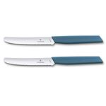 Victorinox Swiss Modern, Set of 2, Extra Sharp Blade, Wavy Edge, 11 cm, Plastic Handle, Stainless Steel, Blue