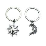 Set Of 2 Sun And Moon Keychains,Best Friends Key Chain Set,My Sun Keychain, My Moon Keychain, Wedding Favor Keychain, Silver, 2.5cm