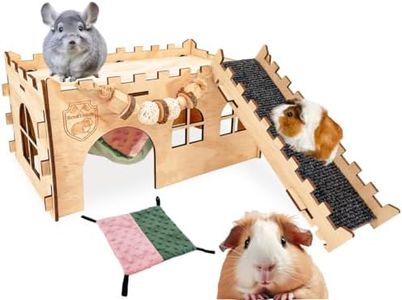 SoulThink® Large Guinea Pig Hideout & House - Easy to Assemble Wooden Guinea Pig Castle with Hammock, Ramp and Guinea Pig Toys Accessories Guinea Pig Habitat Suitable for Hamsters and Chinchilla