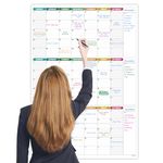 Large Wall Calendar Undated - Three Monthly Dry Erase Reusable Wall Planner, Giant Laminated Poster, Goal & Task Organizer for Your Home, Office, 101 cm X 73 cm, Colorful